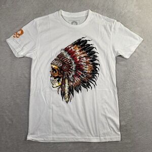 Zero Foxtrot T Shirt Mens Small White Chief Skull Graphic Feather Crew Headdress